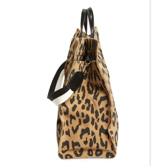 Clare V Brown Simple Leopard Animal Print Suede Large Tote Bag Detachable Strap - Picture 4 of 7